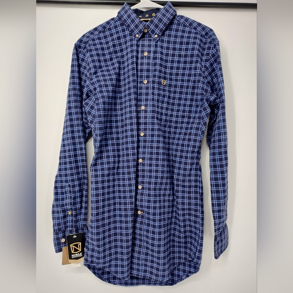 Noble Outfitters NWT Men's Dark Blue Plaid Button-Down Shirt Small Long Sleeve